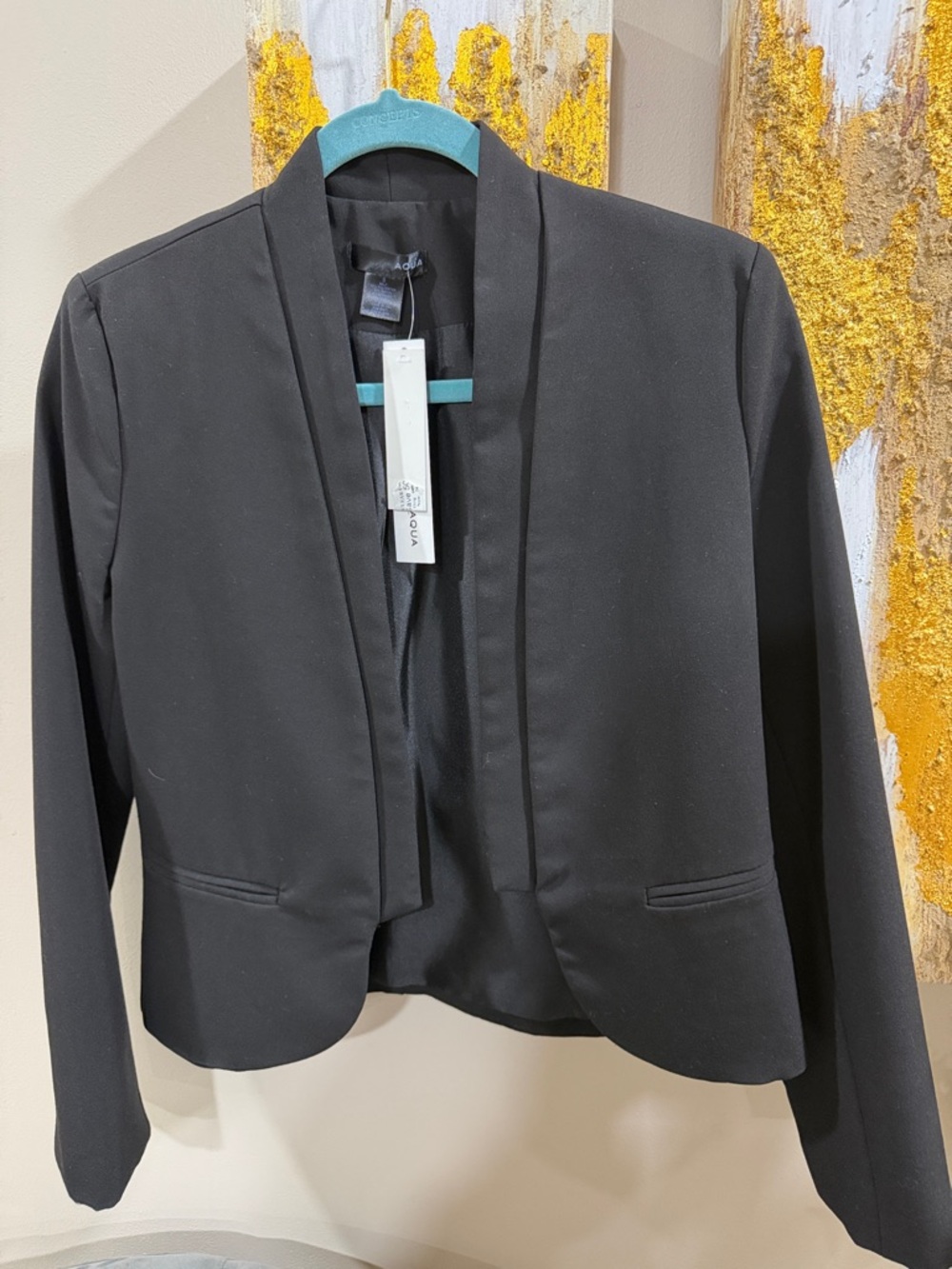 NWT S Aqua Professional Collarless Black Cropped / Hip-Length Blazer